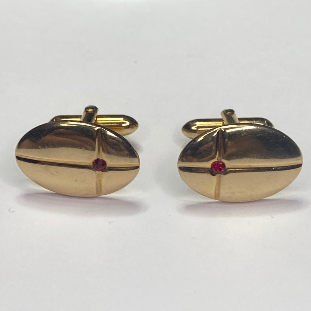 Vintage goldtone swank cross red rhinestone Cufflinks